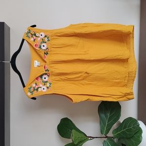 J. Crew Mustard Yellow Embroidered Sleeveless Top